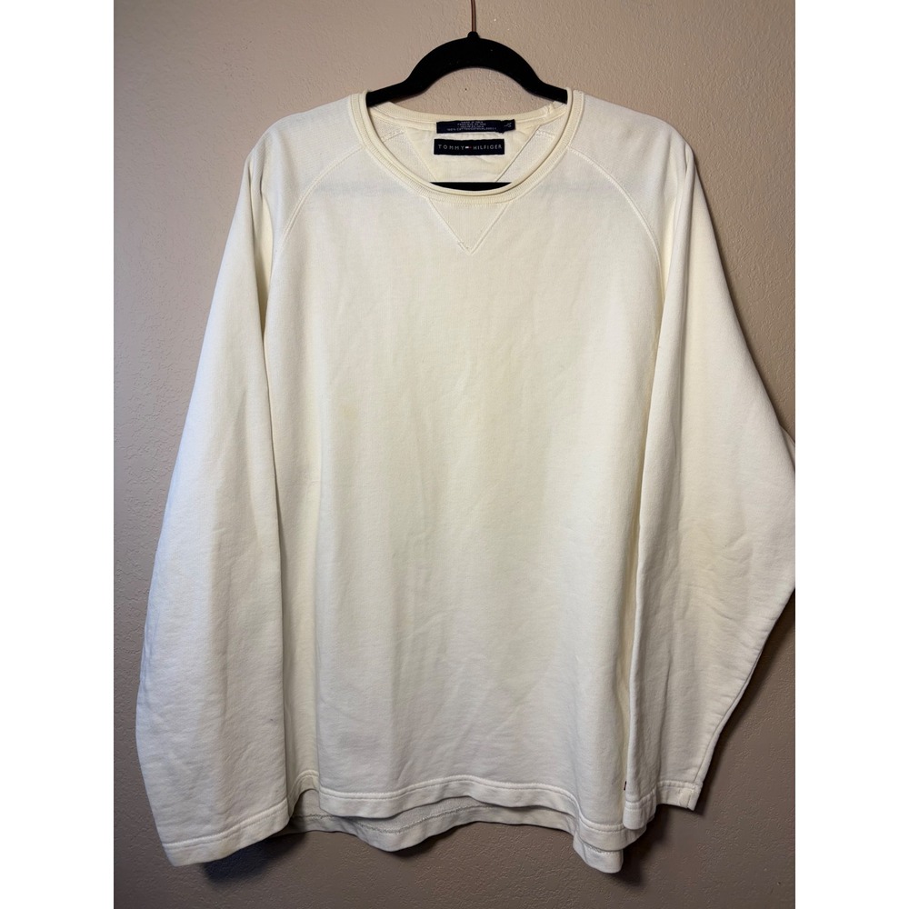 Tommy Hilfiger Mens Cream Cotton Raglan Long Sleeve Sweatshirt Large